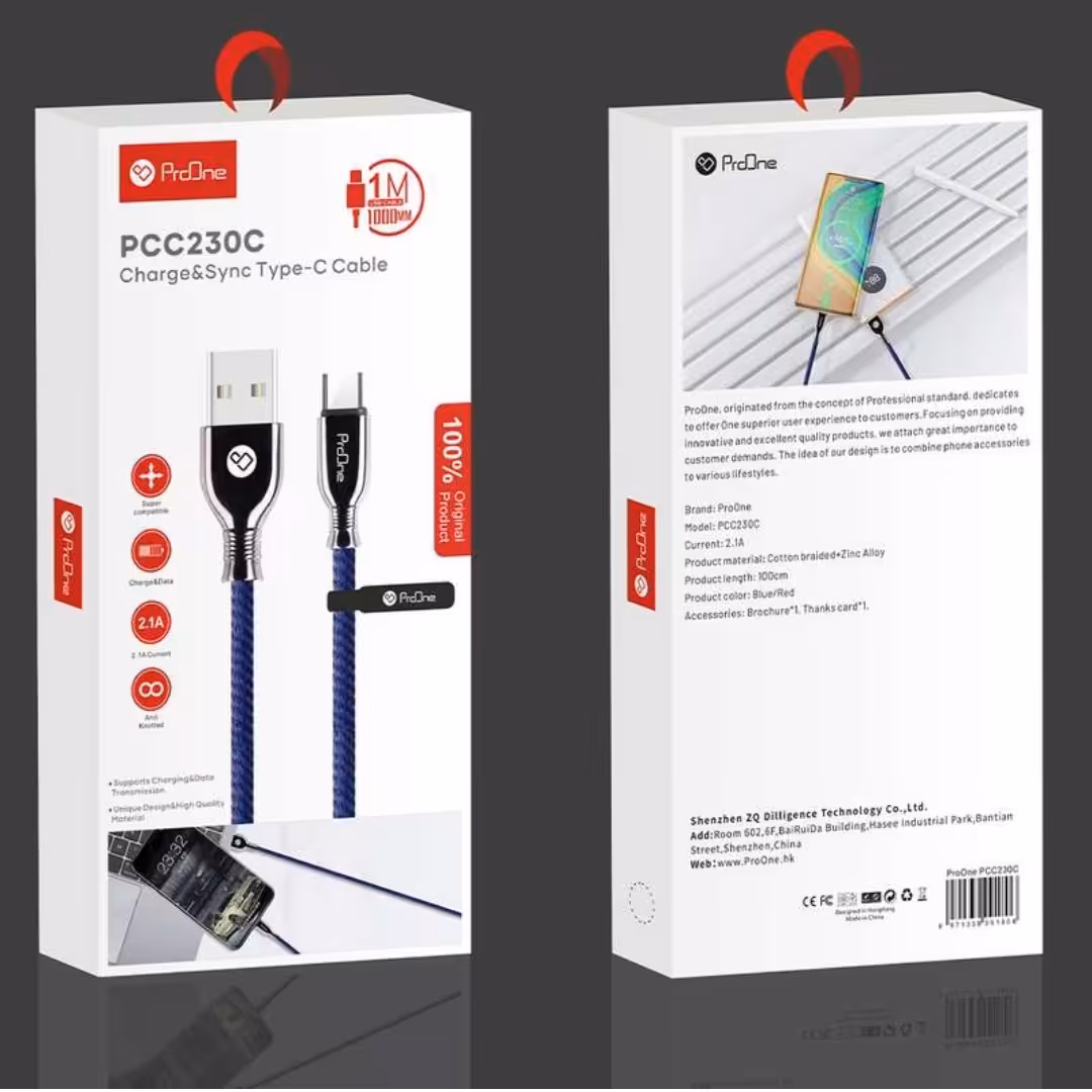 کابل شارژ USB به TYPE-C پرووان مدل PCC230C طول 1متر