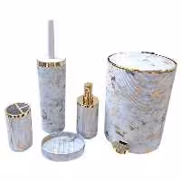 ست بهداشتی 5 پارچه خط ریز ماربل (طوسی کمرنگ طلایی) کنتراست