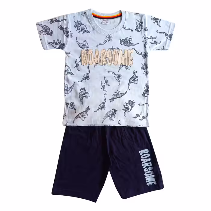 ست تی شرت آستین کوتاه و شلوارک پسرانه مدل دایناسورها کد 1129