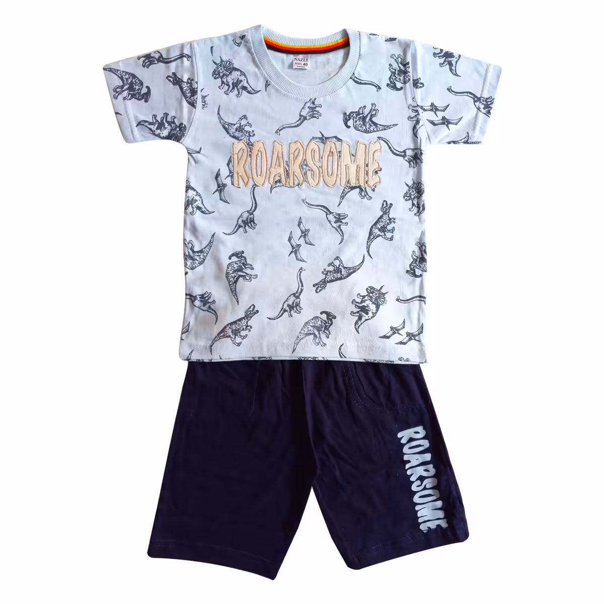 ست تی شرت آستین کوتاه و شلوارک پسرانه مدل دایناسورها کد 1129