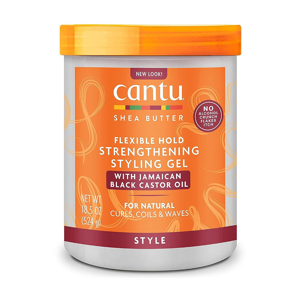 ژل حالت دهنده و تقویت کننده موی فر روغن کرچک سیاه جامائیکایی Cantu Shea Butter Maximum Hold Strengthening Styling Gel with Jamaican Black Castor Oil • خوش آرا