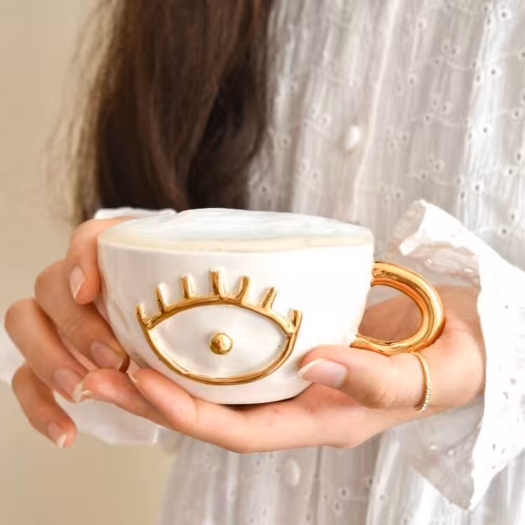 ماگ لته فنجان سرامیک دستساز  طرح چشم 