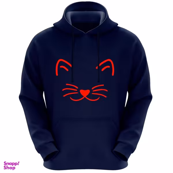 هودی زنانه طرح گربه کد FG206 رنگ سرمه ای