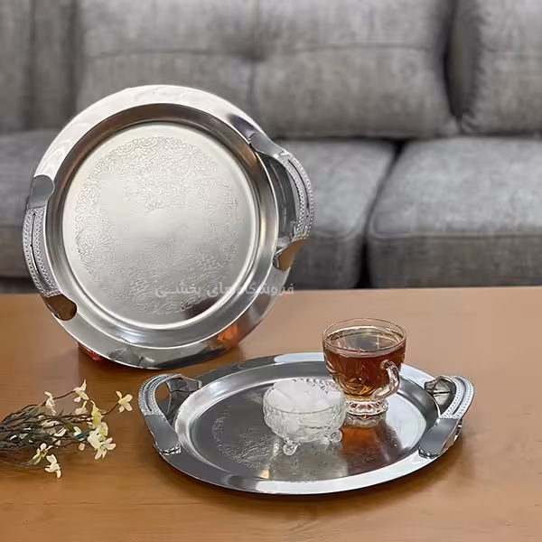 سینی استیل مدل گرد دسته دار