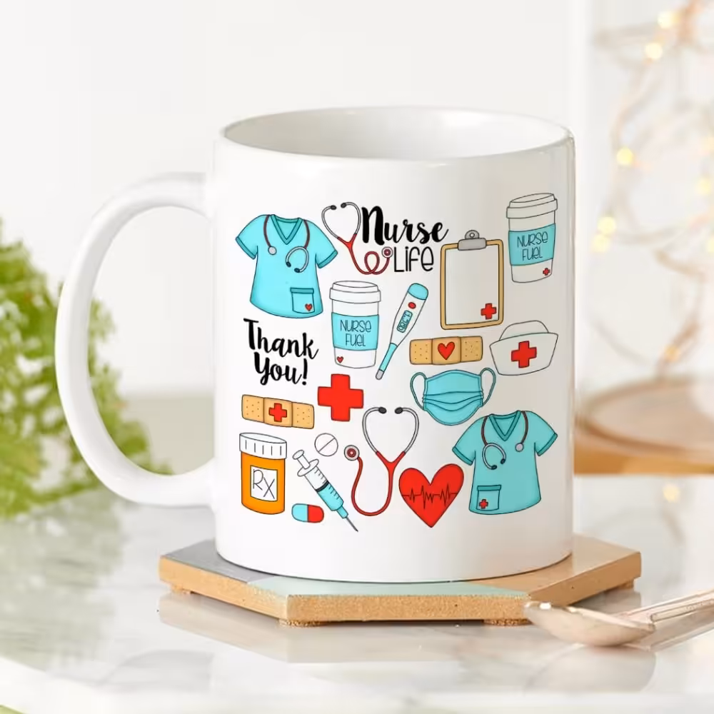 ماگ پرستار (لیوان) کد 5 مخصوص هدیه روز پرستار از جنس سرامیک با کیفیت درجه یک و رنگ سفید