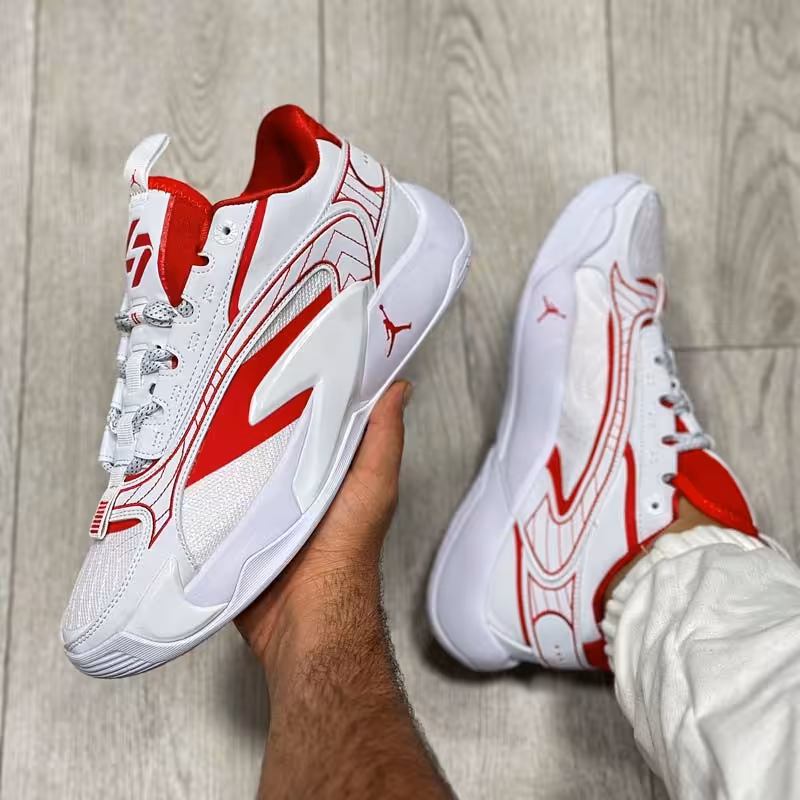 کتونی نایک جردن ورزشی مردانه سفید قرمز اورجینال ویتنامی سایز 40 41 42 43 44 45 46