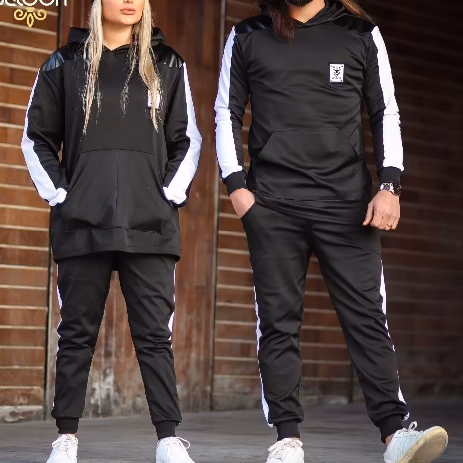 دو عدد هودی و شلوار ست زنانه و مردانه با هم مناسب پاییز زمستان طرح اتا 