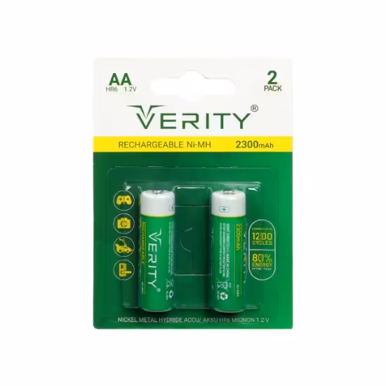 باتری قلمی قابل شارژ وریتی با ظرفیت 2300mah بسته 2 عددی