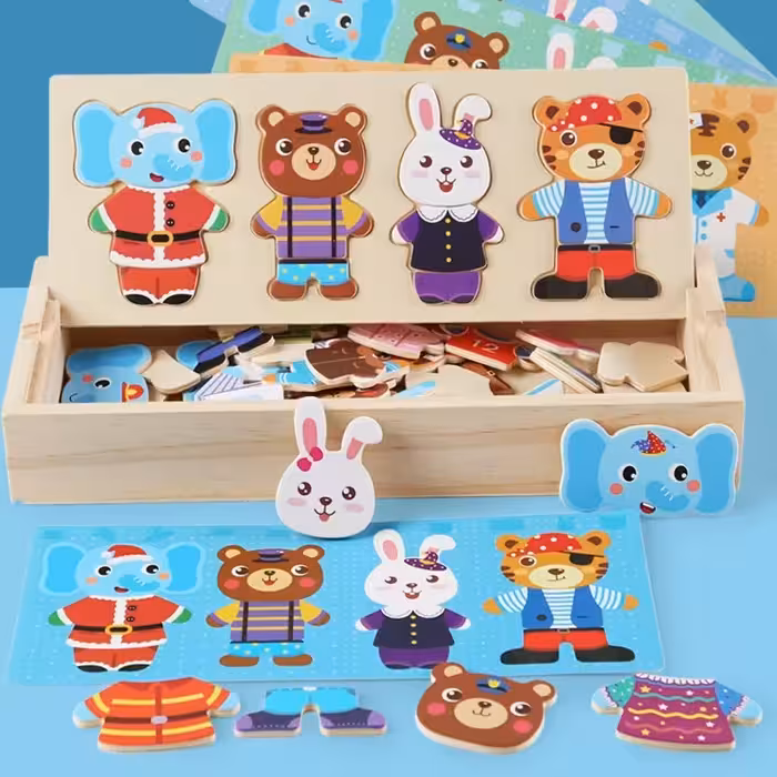 اسباب بازی پازل چوبی لباس حیوانات 60 تکه کد SD24