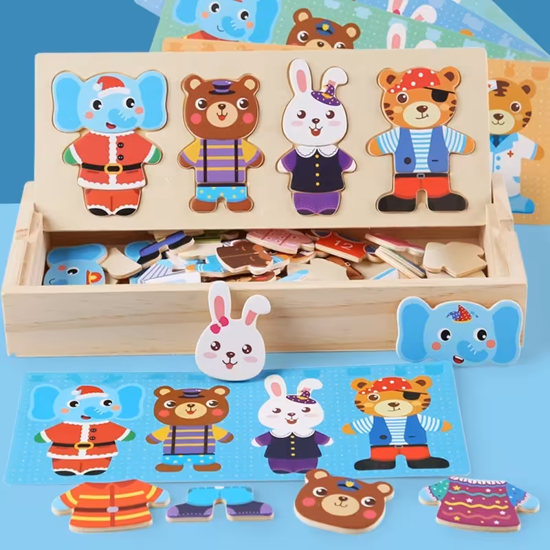 اسباب بازی پازل چوبی لباس حیوانات 60 تکه کد SD24