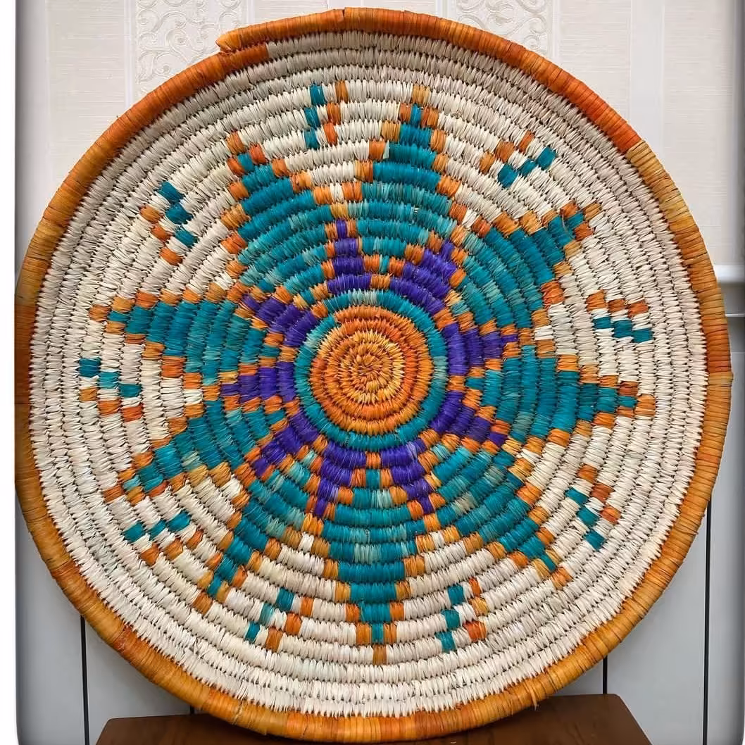 سینی حصیری رنگی طرح ستاره سبز وخوشگل50 سانتی