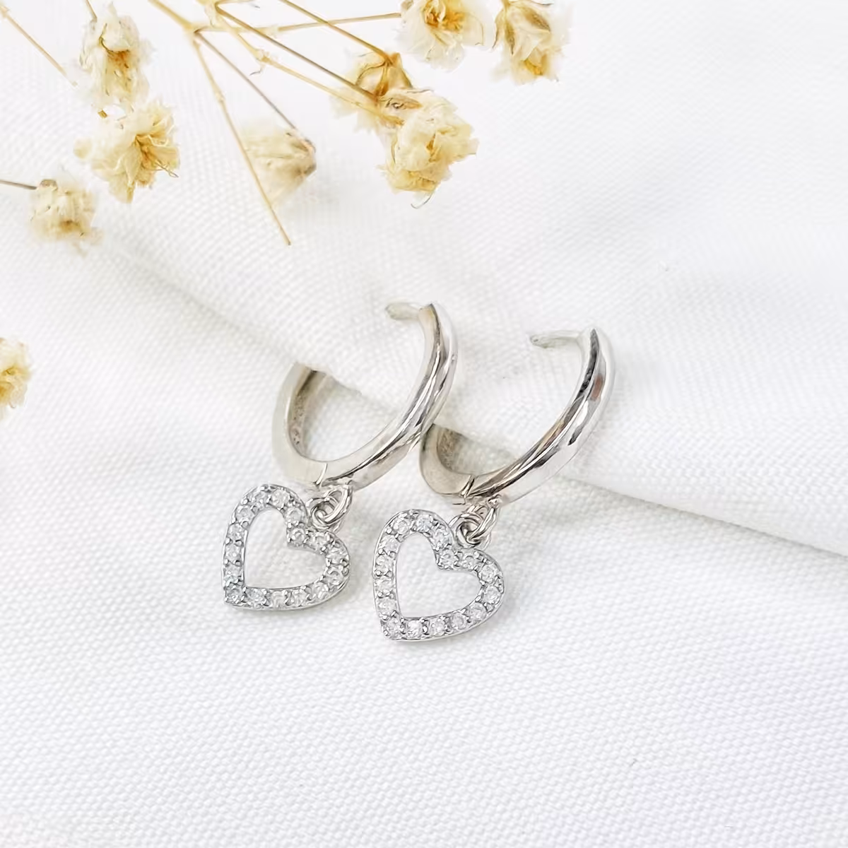 گوشواره آویز قلب با نقره925 کد 10663