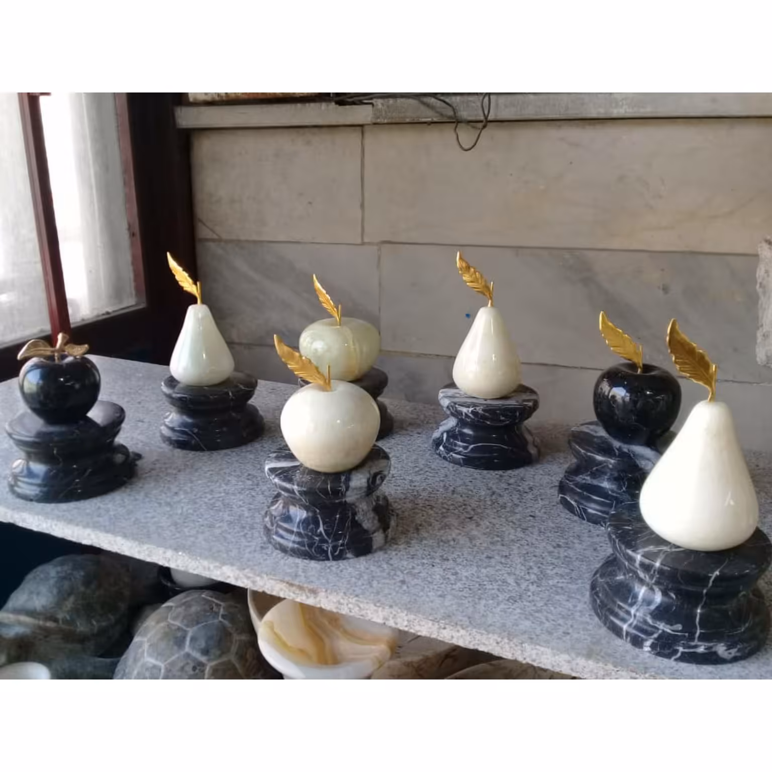 میوه سنگی ( سیب سنگی و گلابی سنگی ) دکوری تزئینی سنگ مرمر و نجف آباد (5 عددی )