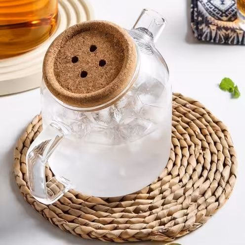 قوری پیرکس 800 میل درب چوب پنبه ای طرح  دکمه ای   شعله مستقیم