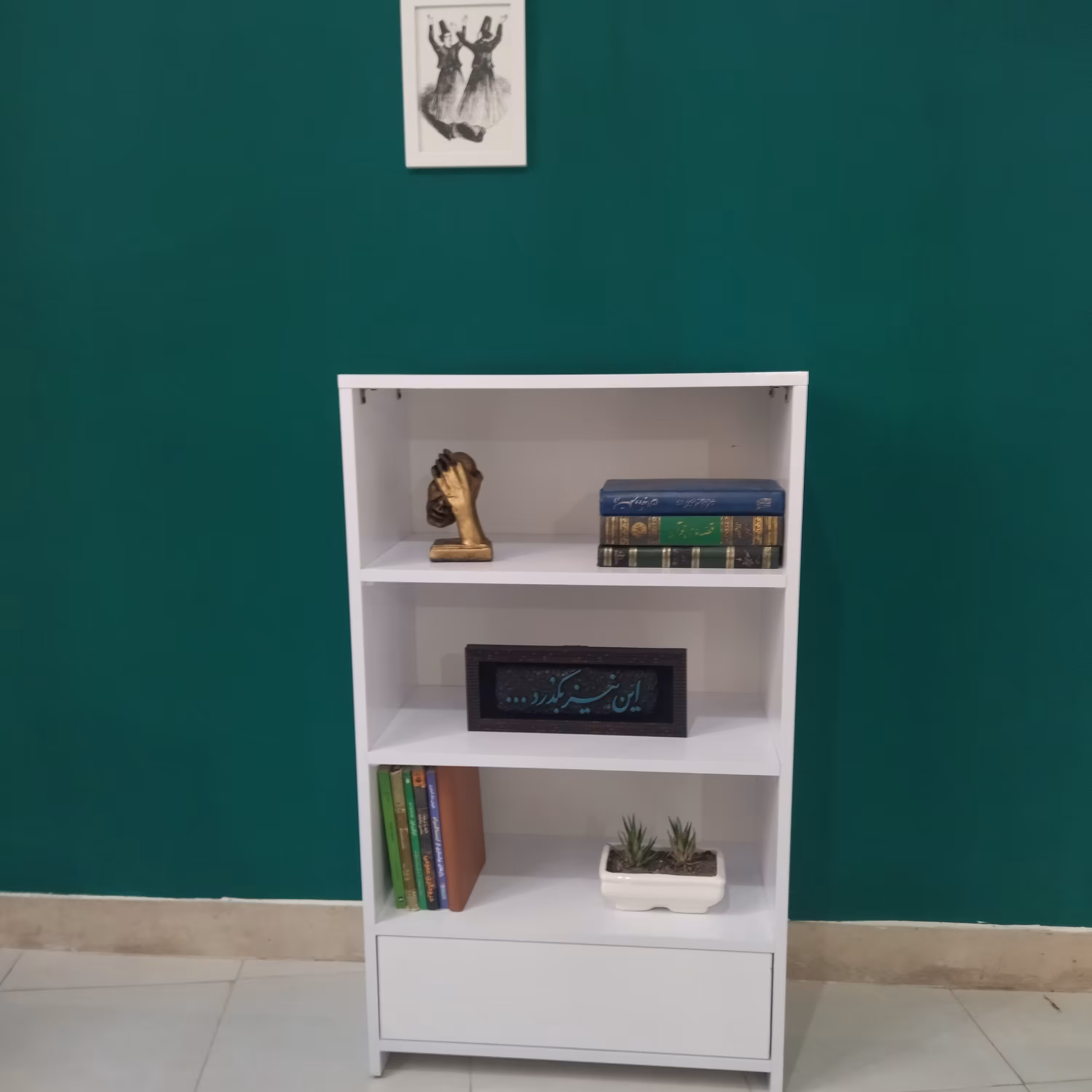 کتابخانه کشو دار  جنس ملامینه درجه یک  طبقات متحرک ریل کشو ساچمه ای 