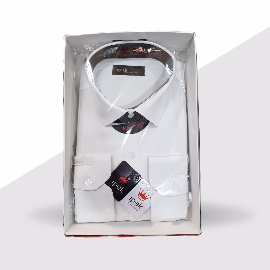 پیراهن مردانه کلاسیک جعبه ای ارسال رایگان ساده سفید سایزبندی درجه یک 