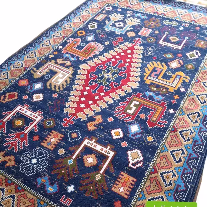 گلیم فرش ماشینی طرح ارغوان سرمه ای4متری مناسب آشپزخانه و اتاق 