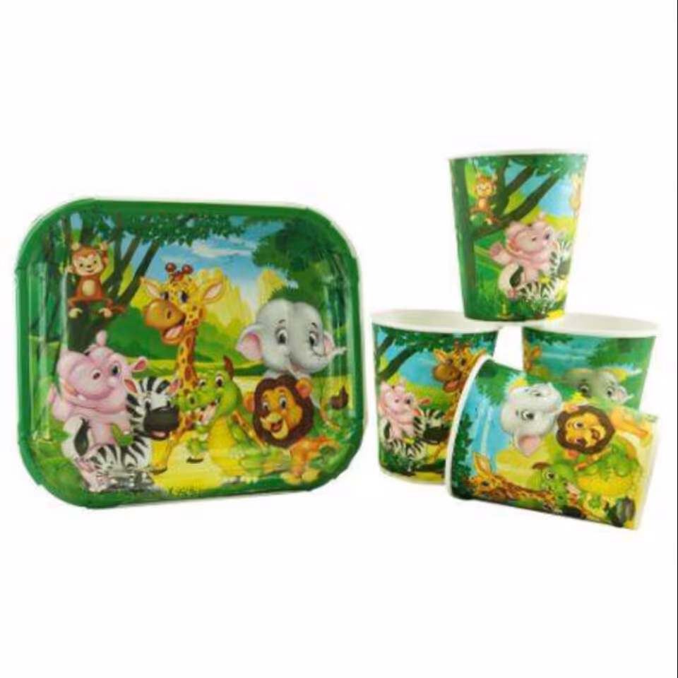 تم تولد لیوان و بشقاب تم حیوانات جنگل(پک10عددی)