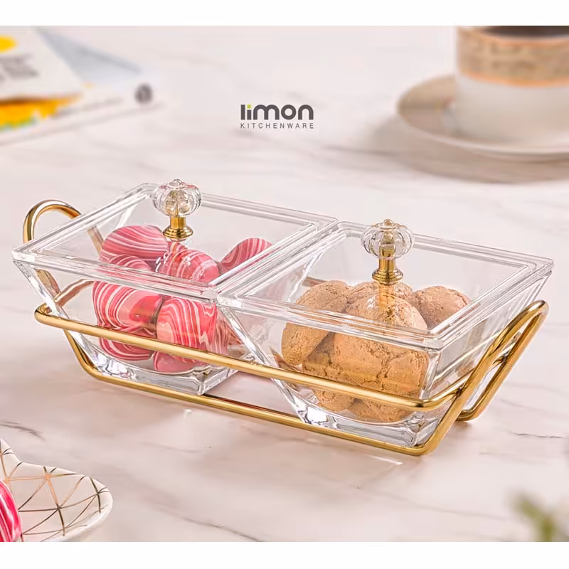 اردو خوری شیشه ای مربع 2 خانه لیمون مدل 2106