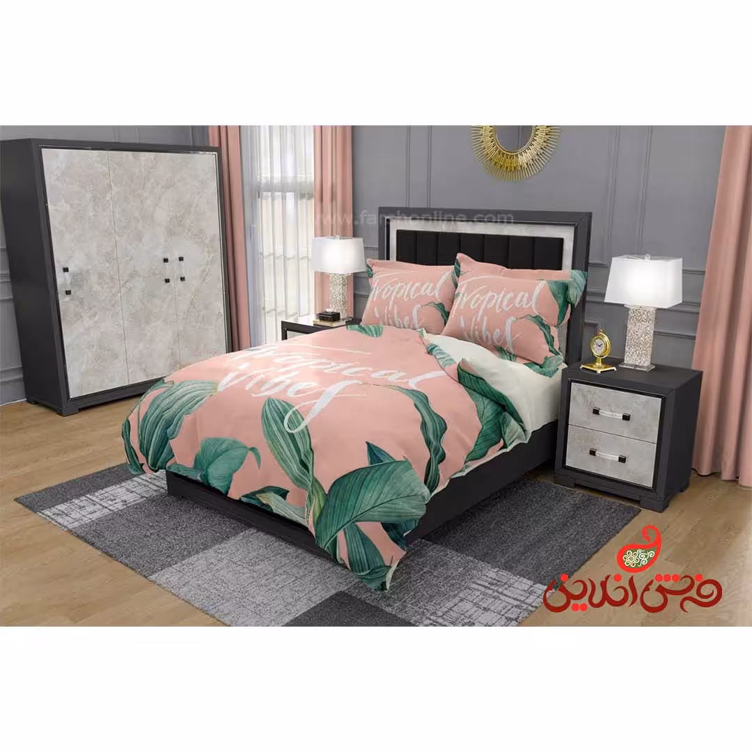 روتختی طرح نوشته انگلیسی و برگ(پس زمینه صورتی) کد 2875