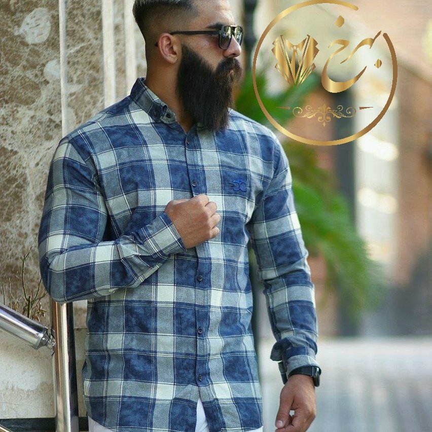 پیراهن چهارخونه مردانه آستین بلند دنیم پنبه سایز لارج