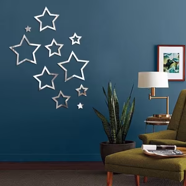 آینه دکوراتیو جنس مولتی استایل،طرح ستاره، رنگ نقره ای و طلایی، بسته 10 عددی