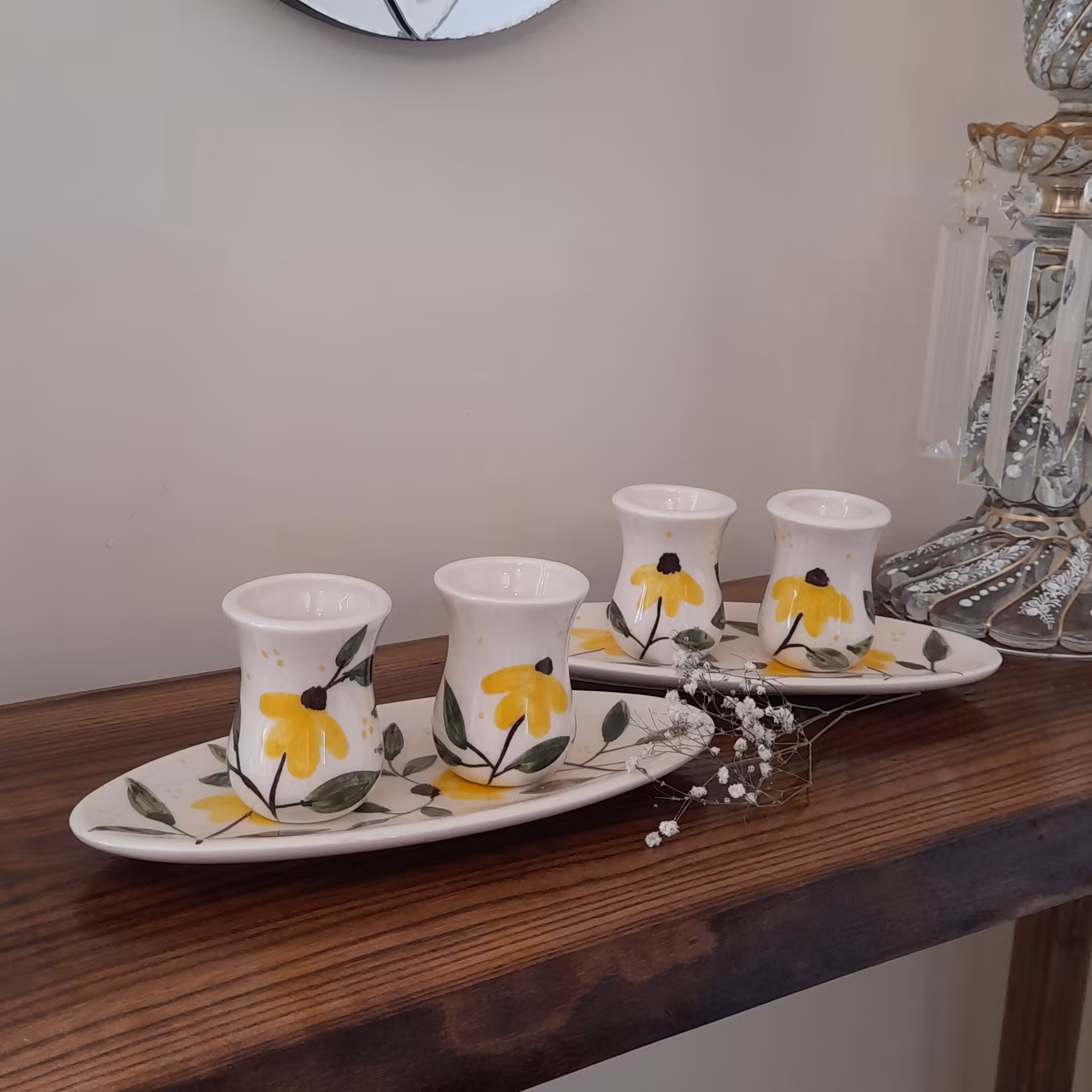 ست فنجون کمرباریک با سینی سرامیکی دستساز