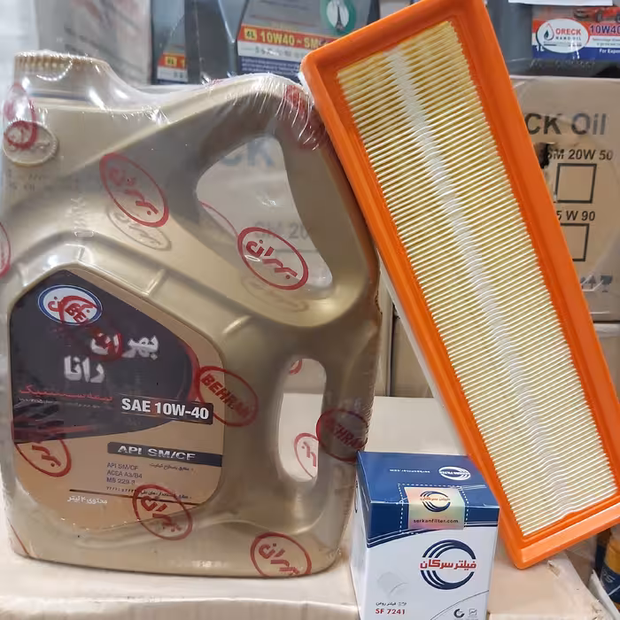 پکیج کامل تعویض  روغن پژو 20و207ورانا وپارس TU5به همراه روغن موتور بهران رانا 10w40SM و فیلتر روغن سرکان و فیلتر هوا