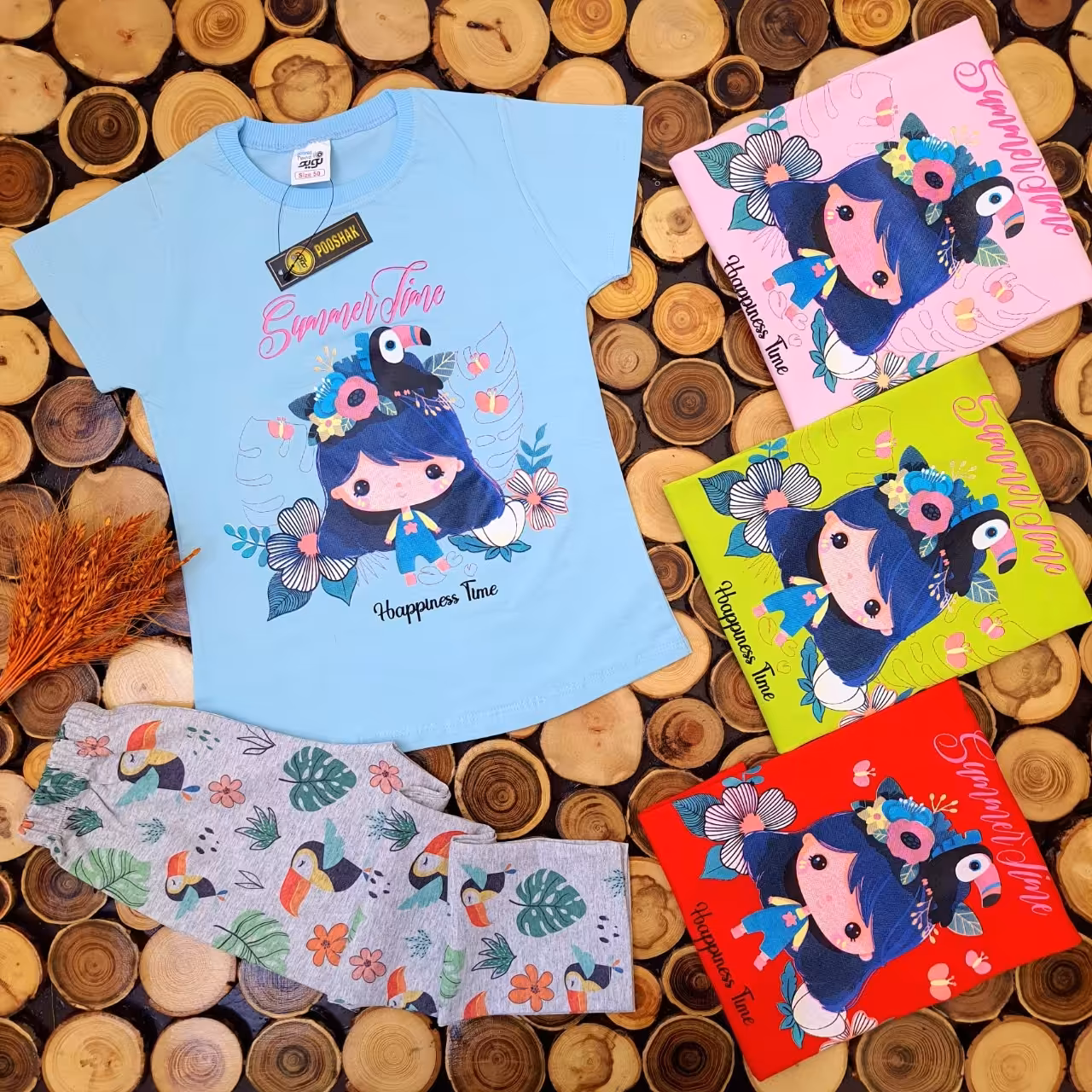 تیشرت شلوار دخترانه طرح دختر توکان سایز 45-50-55 با ارسال رایگان 