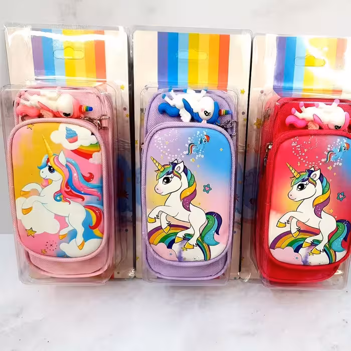 جامدادی طرح تکشاخ دو زیپ پارچه ای با کیفیت