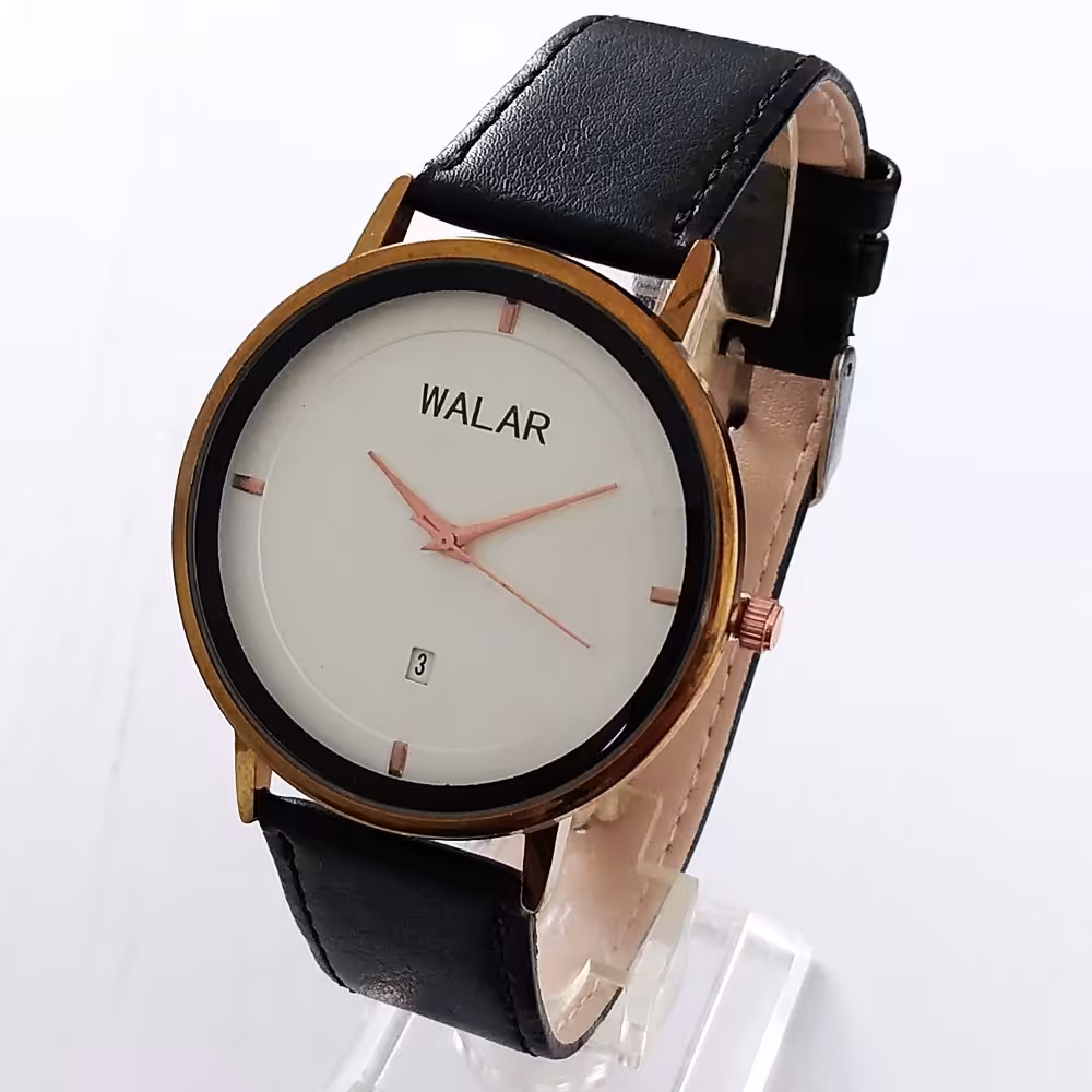 ساعت مچی بندچرم مردانه والارwalarساعت مشکی اسپرت و خاص ارسال رایگان فروش ویژه