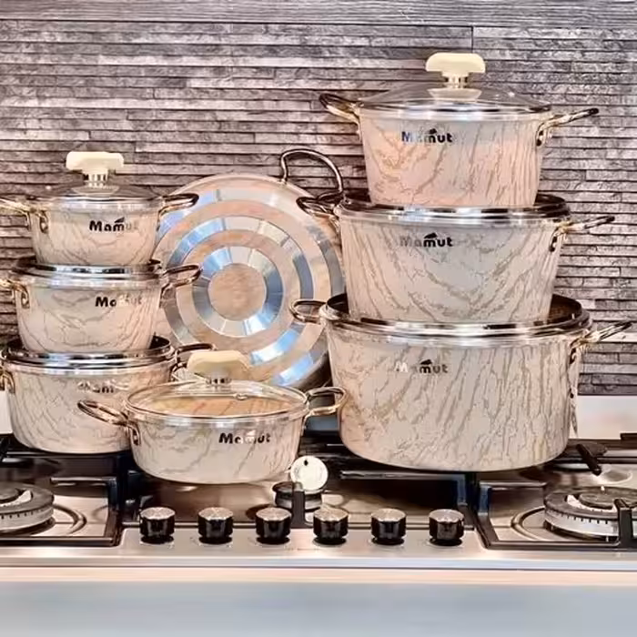 سرویس قابلمه 21 پارچه ماموت طرح سنگ | جهیزیه لوکس