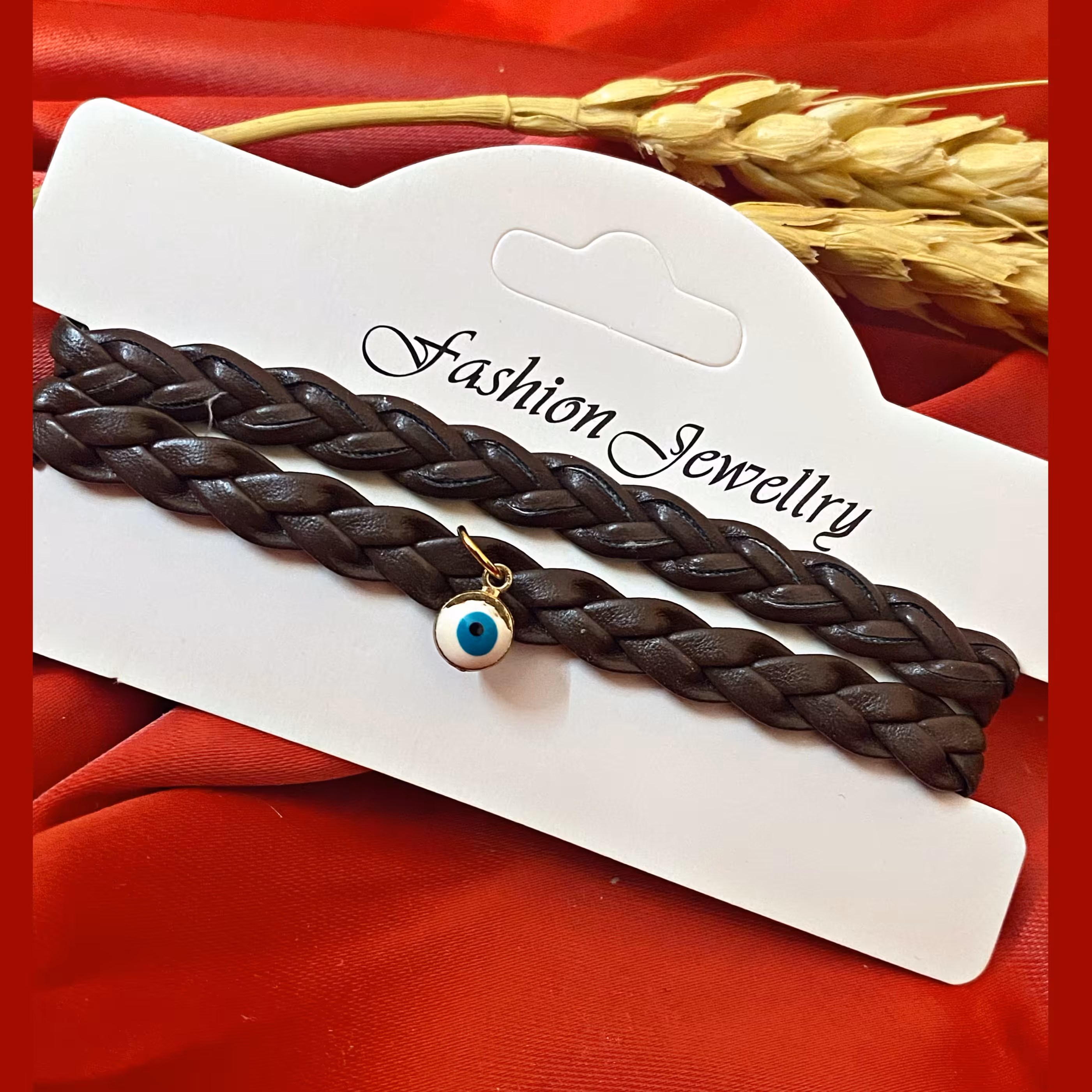 دستبند بافت چرم دو ردیفه