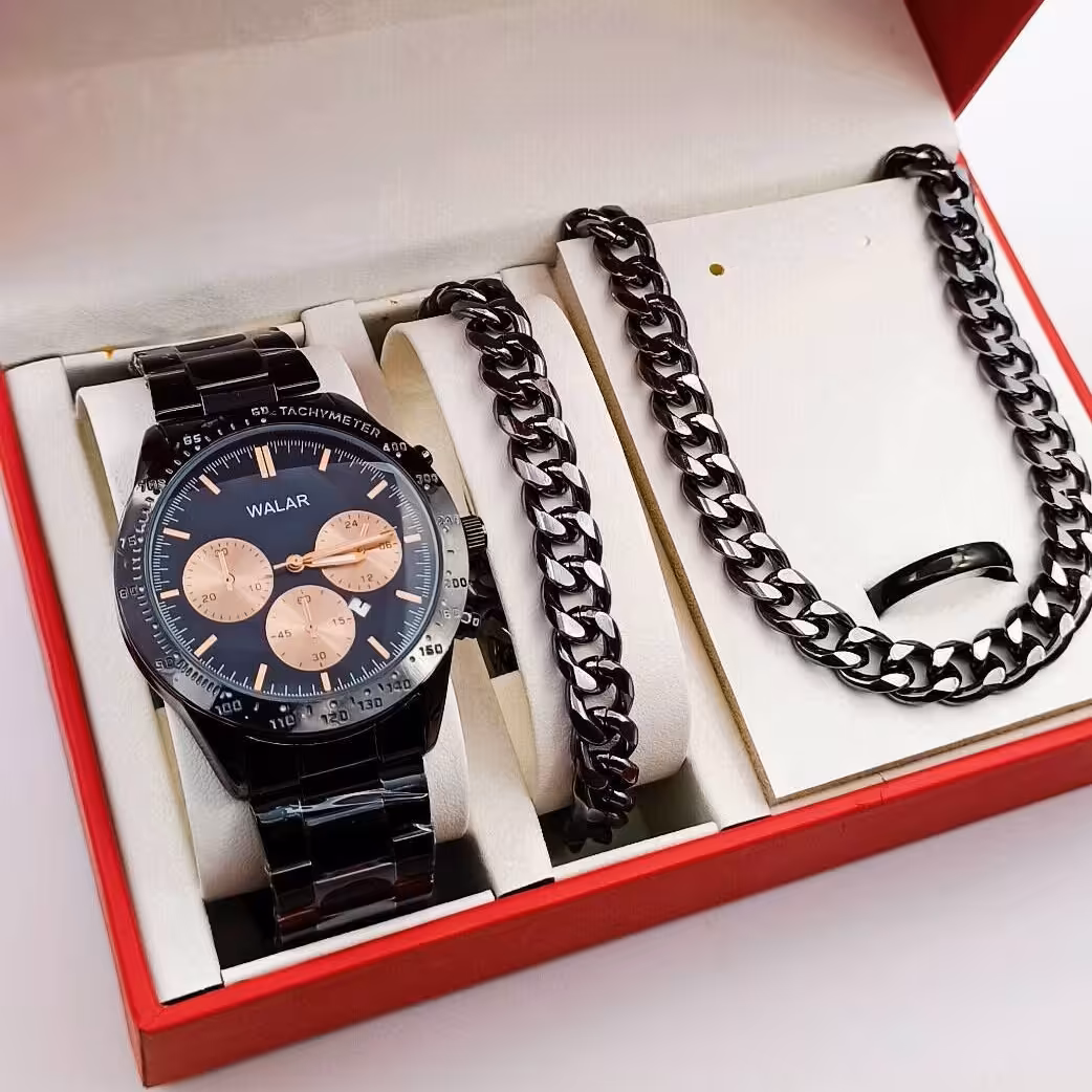 ست مردانه ساعت والار و نیمست مردانه استیل و حلقه رنگ ثابت کد 365 