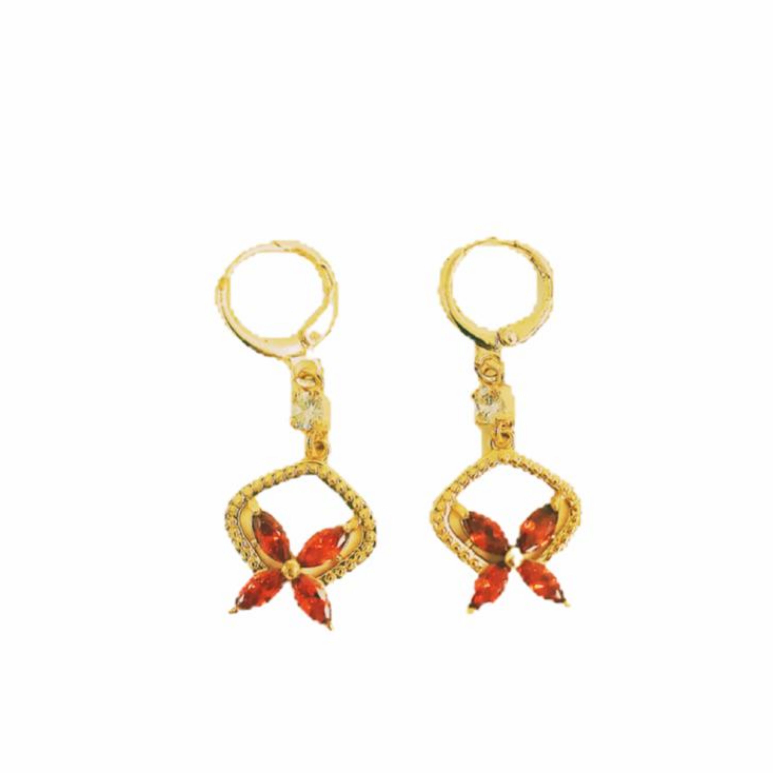 گوشواره طرح گل نگین قرمز 1314