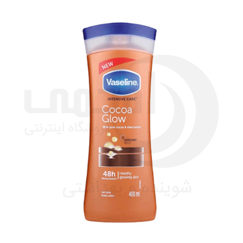 لوسیون بدن کاکائویی وازلین مدل cocoa glow حجم 400 میلی