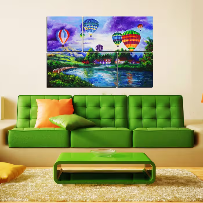 تابلو شاسی 4 تیکه طرح نقاشی بالون کد 23 سایز 40x60 سانتیمتر
