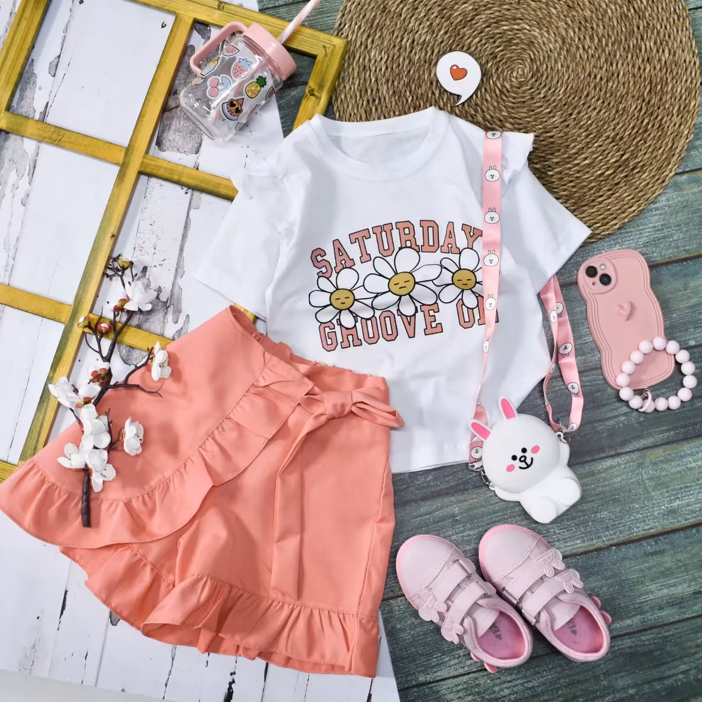 ست تیشرت شلوارک دخترانه شیک و خاص چین دار و تابستانه