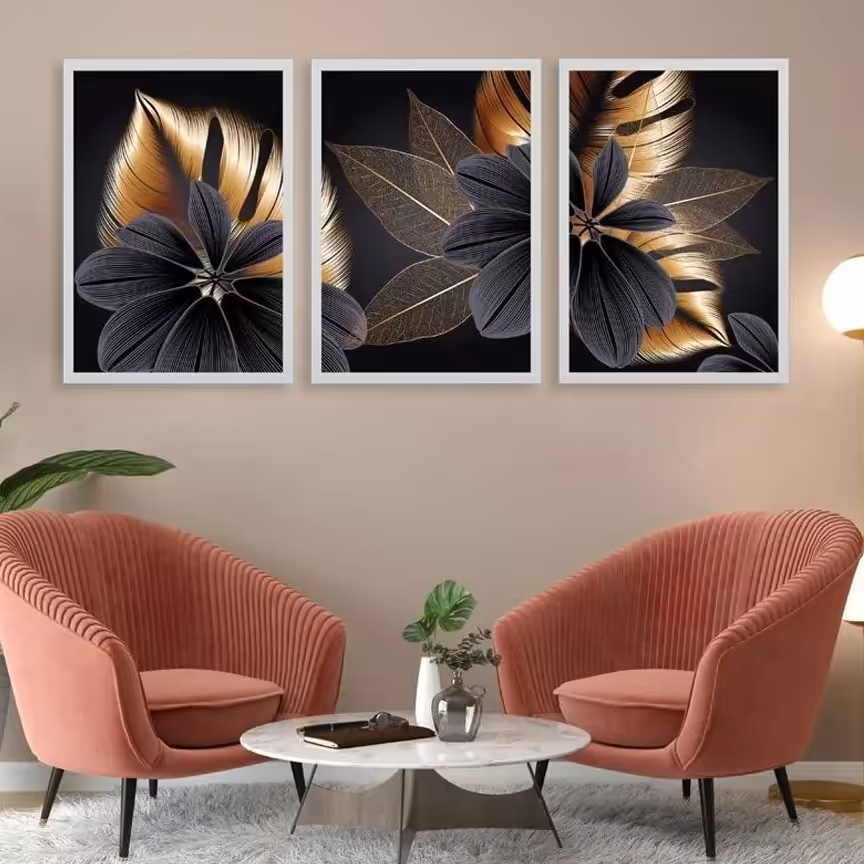 تابلو دکوراتیو گل مشکی وطلایی سایز60 در40