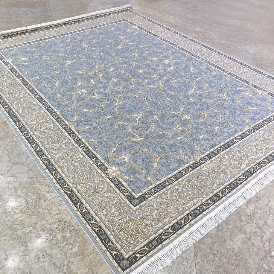 فرش اکرلیک 6 متری 1200 شانه گل برجسته طلاکوب طرح سامیا رنگ فیلی