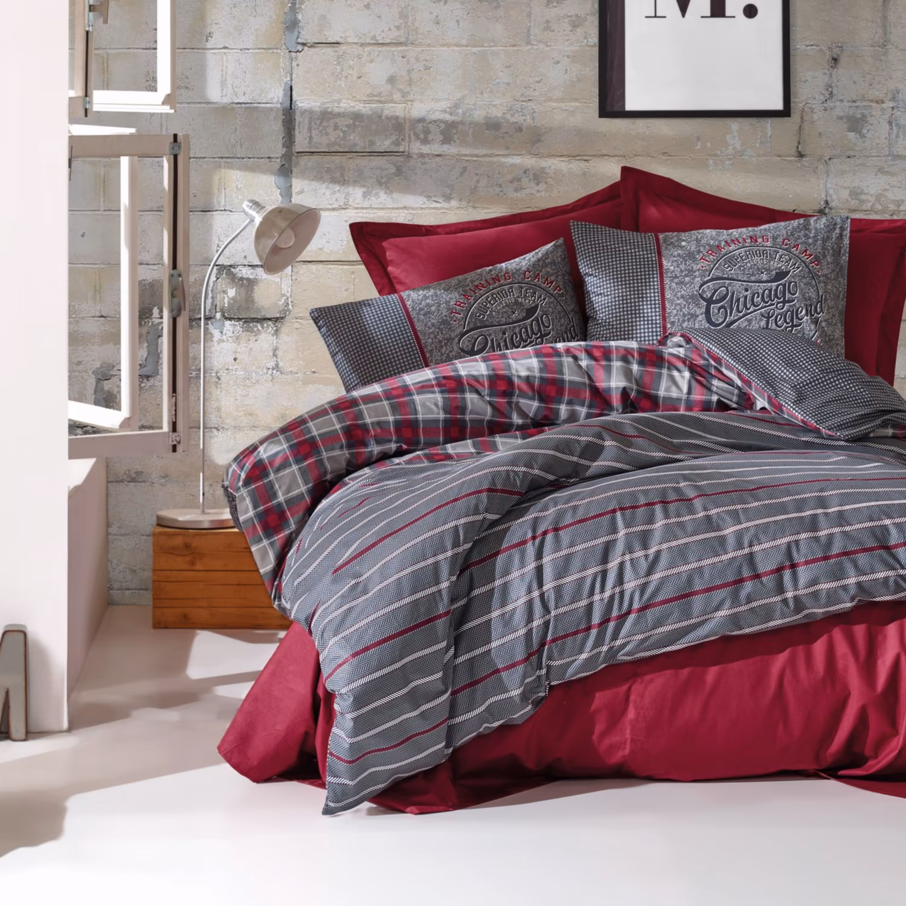 ست ملحفه کاتن باکس مدل Masculine Jonas Bordo دو نفره 4 تکه