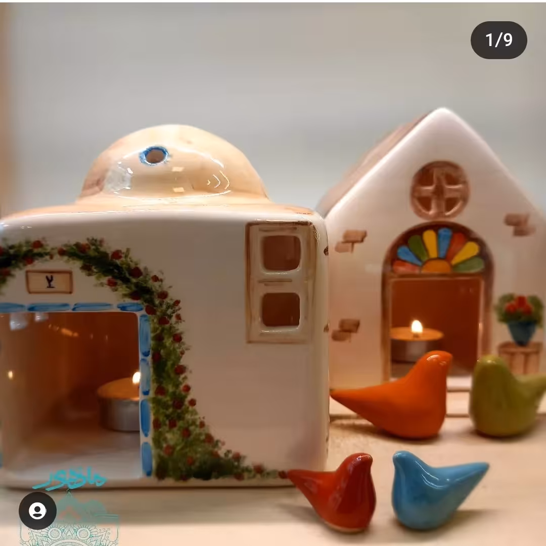 جاشمعی سرامیکی دستساز مدل کلبه و گنبدی نقاشی زیرلعابی