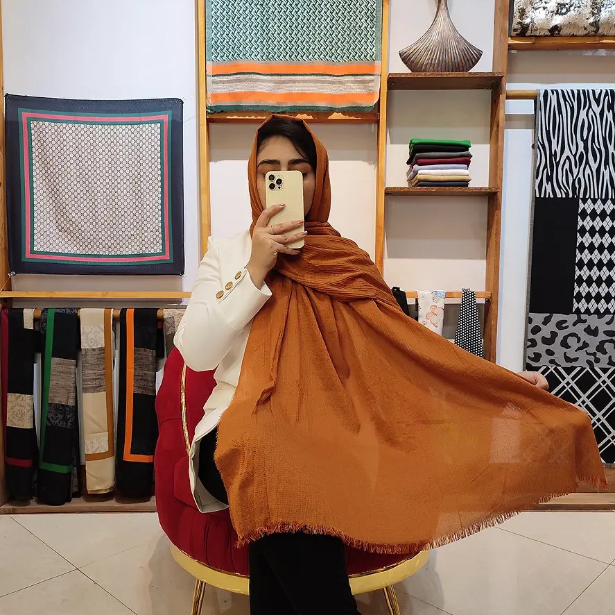 شال بلند رنگ اجری نخی چهار فصل کد 7216
