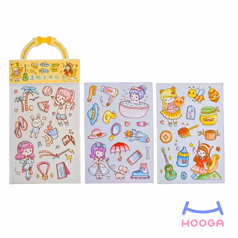 استیکر فانتزی شفاف 3 ورقی طرح دختر و زنبور - هوگا شاپ - فروش انواع محصولات فانتزی