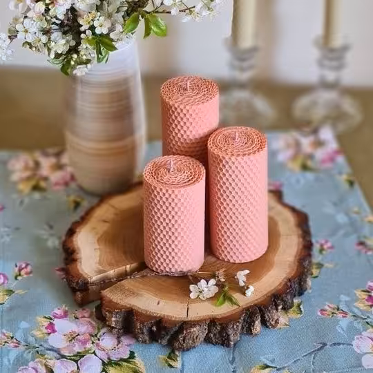 شمع موم عسل طبیعی قطر4 سانت(3عددی) _ شمع رنگی