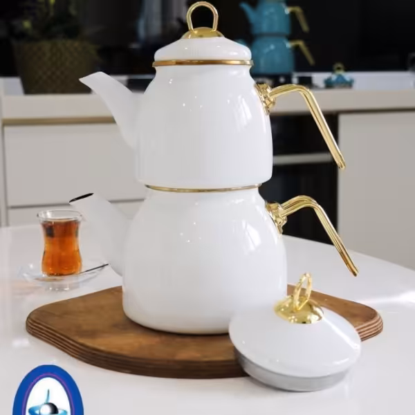 کتری قوری لعابی لایت سفید