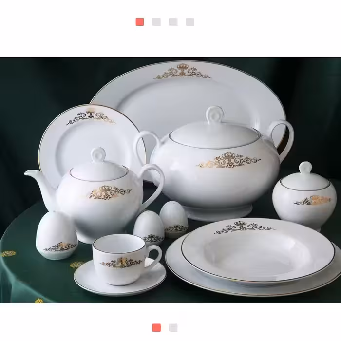 سرویس غذاخوری 102 پارچه 12نفره کامل غذاخوری چینی زرین طرح کوئین طلایی 