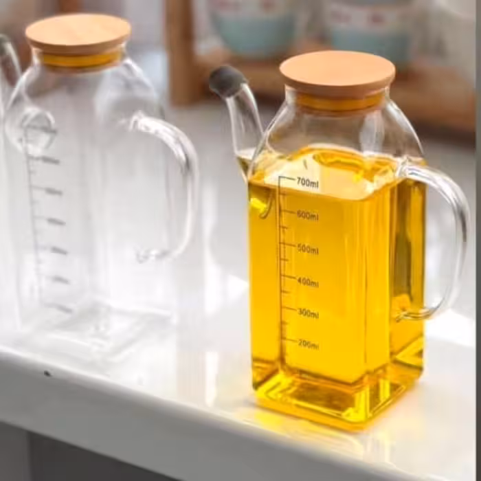 جاروغنی پیرکس مدرج 750 سی سی چهارگوش درب بامبو با کیفیت عالی (روغن ریز 4 گوش پیرکس) 