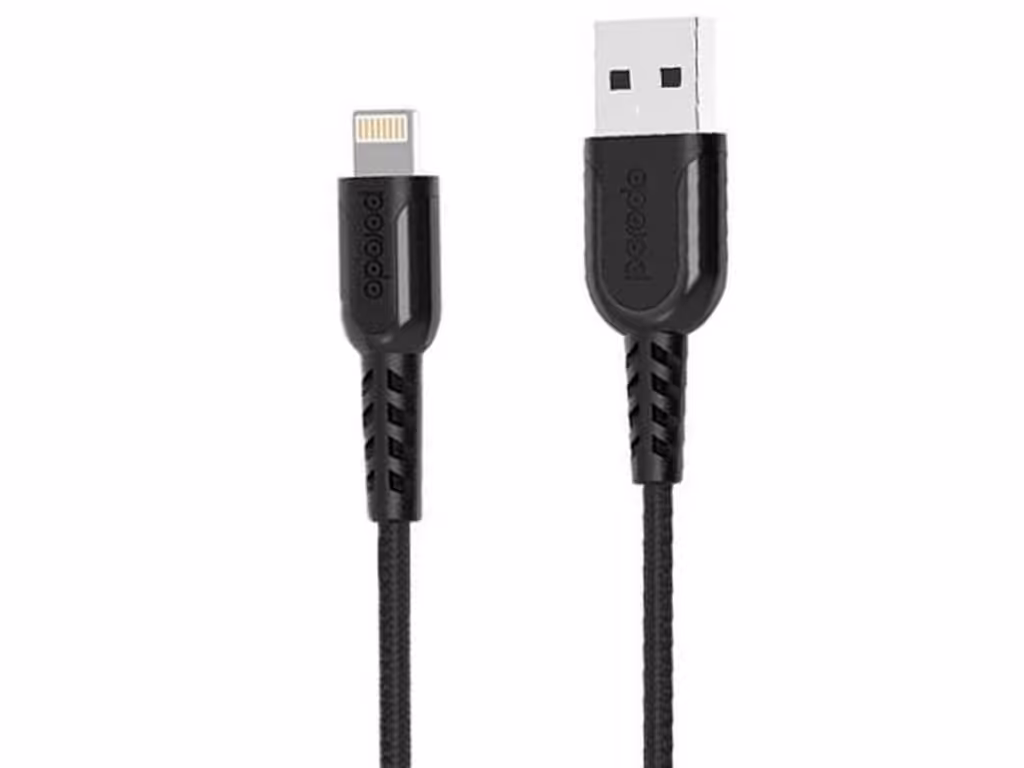 کابل شارژ سریع لایتنینگ پورودو Porodo Metal Braided Lightning Cable PD-LMETRP12-BK