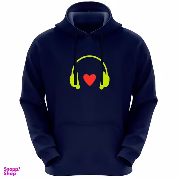 هودی زنانه طرح هدفون و قلب کد A07 رنگ سرمه ای